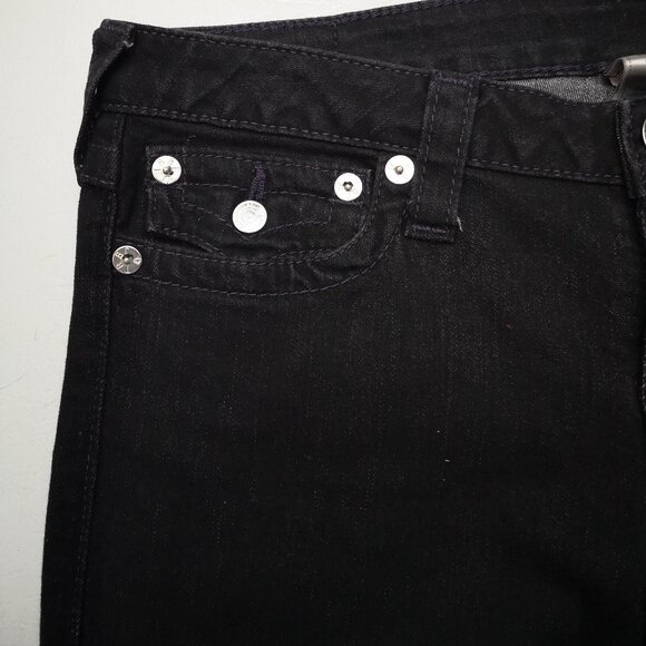 True Religion Ladies Size 31 Black World Tour Skinny Jeans w/ Purple Stitching - Picture 6 of 13